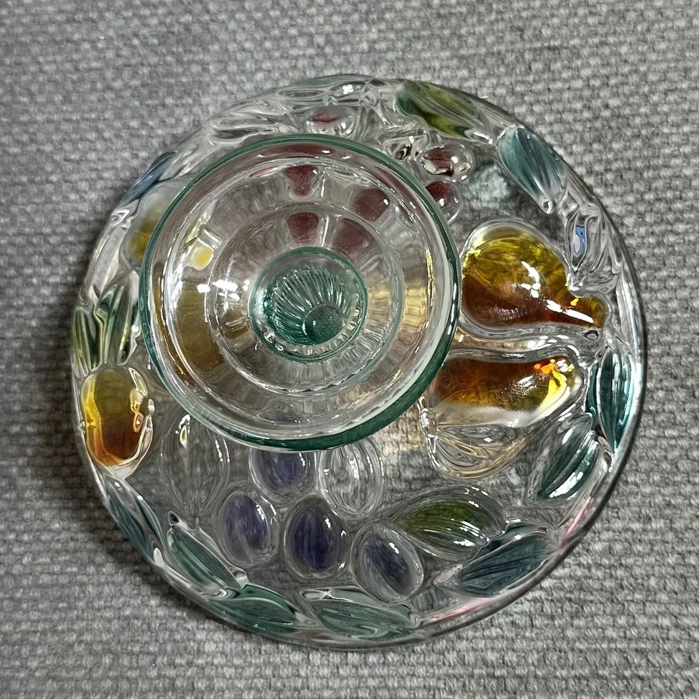 VTG Mikasa Garden Harvest Pressed Glass Pedestal Bowl Embossed Colored 3D Fruit